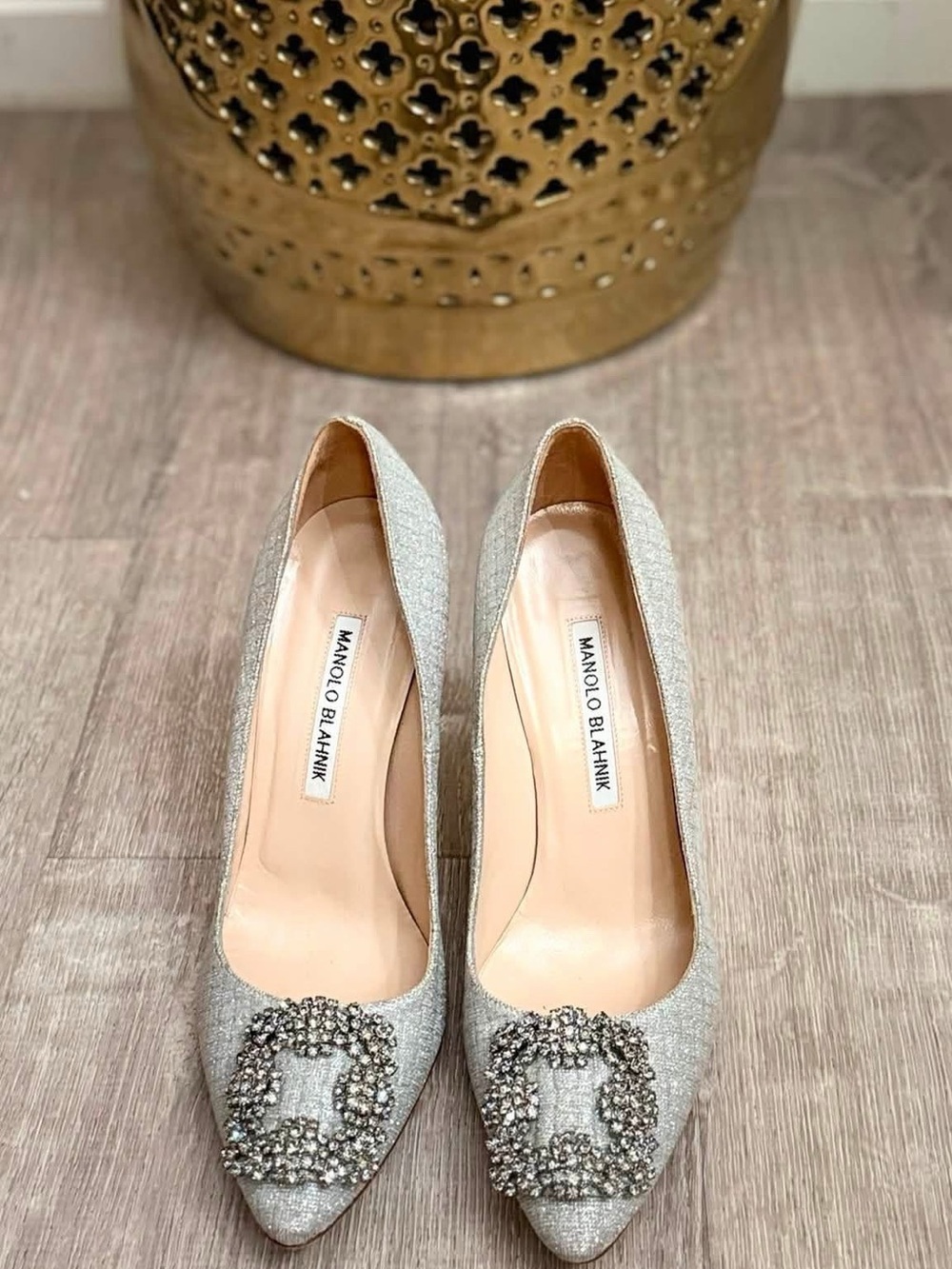 Manolo Blahnik Silver Crystal-Buckle Pointed Toe Pumps - Picture 3 of 8